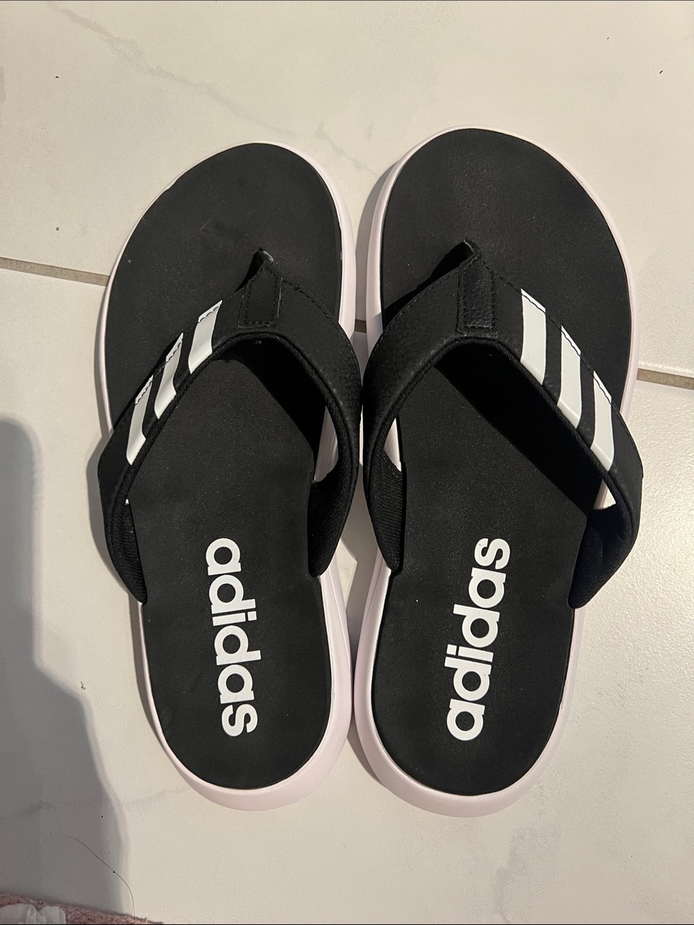 BRAND NEW! adidas Black & White Thong Sandals with Stripe Accent